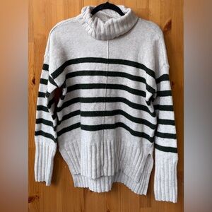 Sonoma Women's Beige Green Stripes Turtleneck Long Sleeve Sweater - Size S